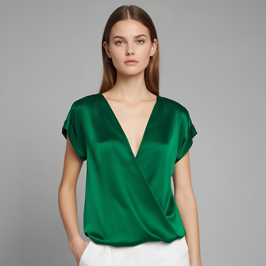 LENA | Emerald Green Silk Summer Top